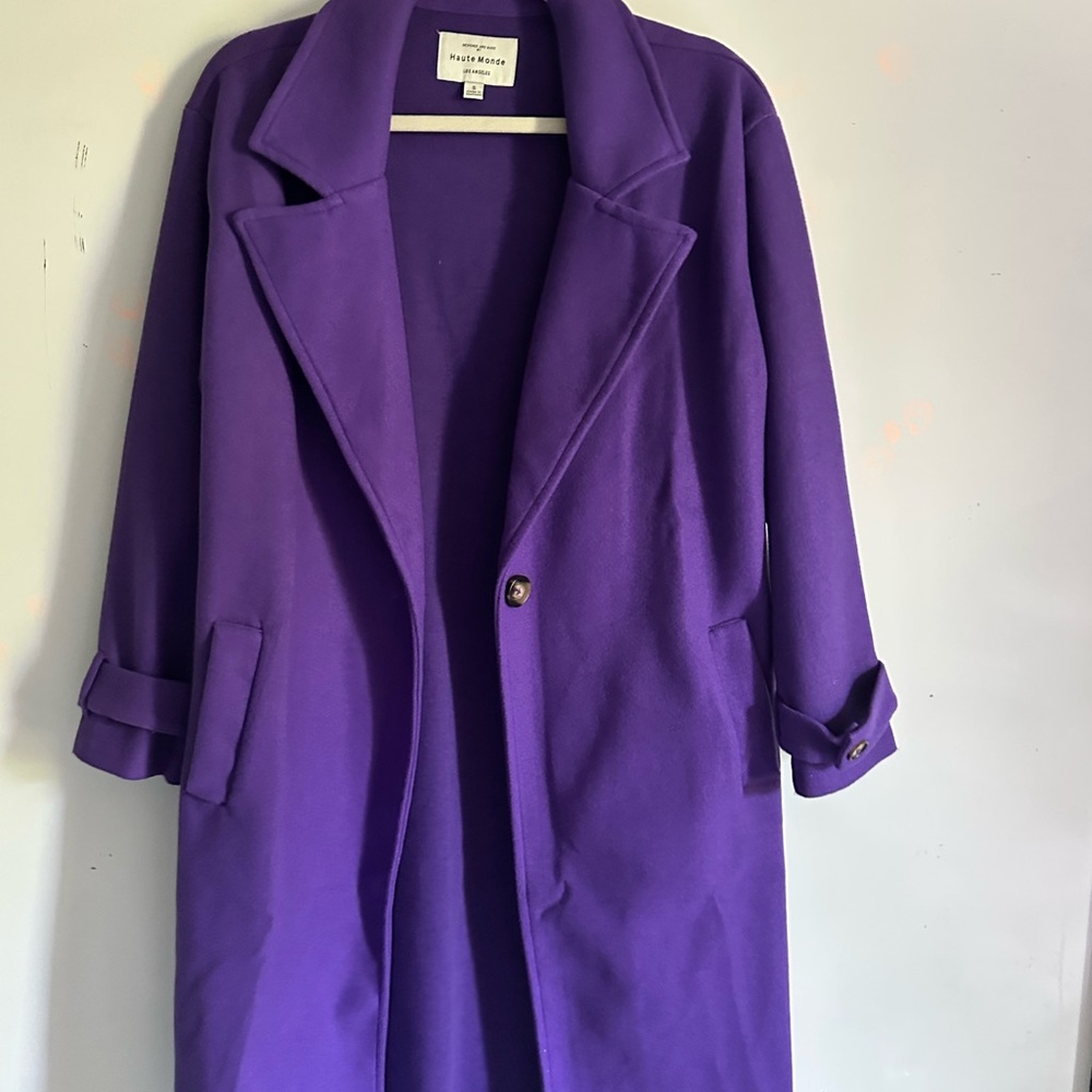 Mango Purple Long Wool-Blend Coat